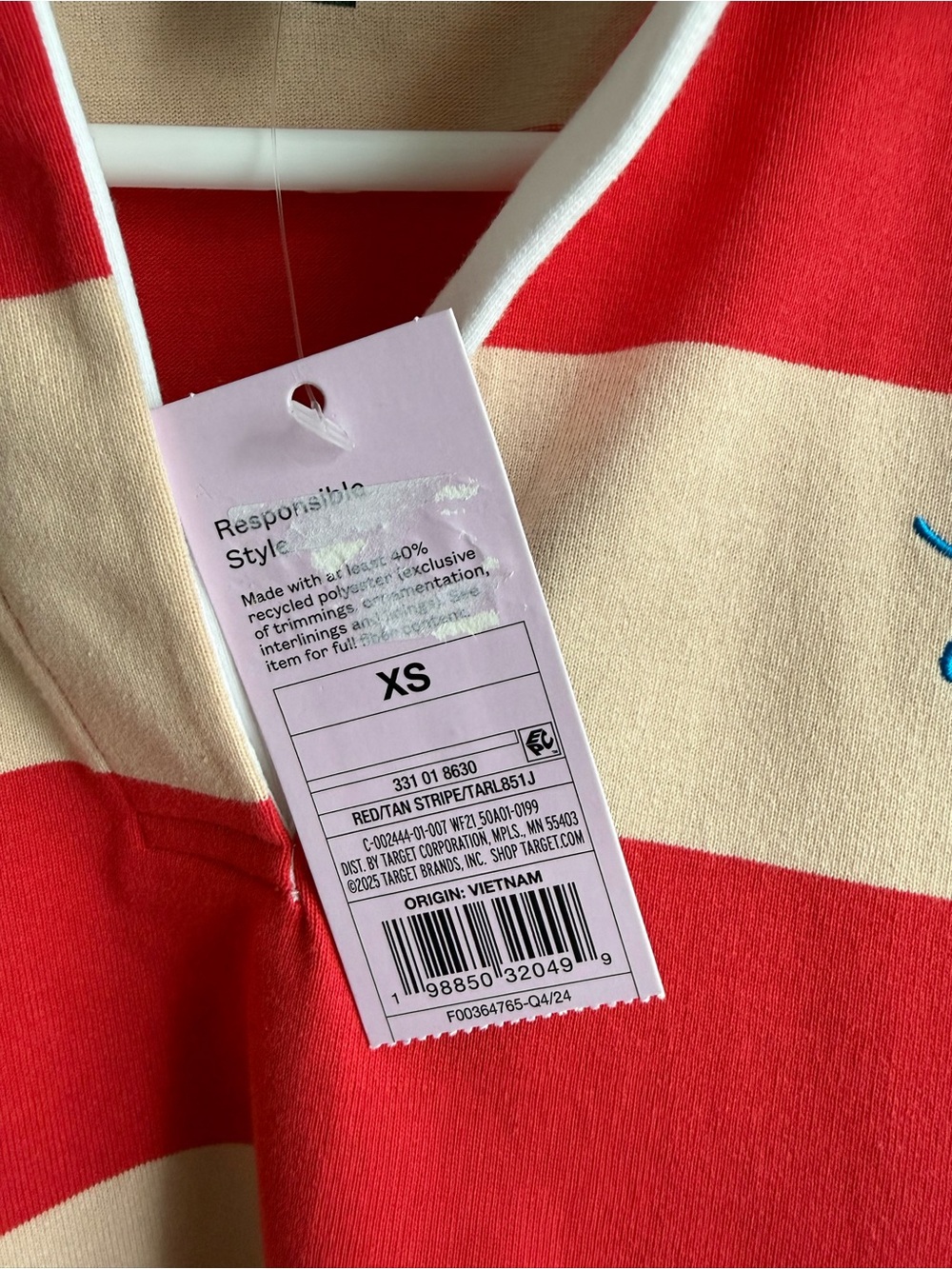Wild Fable Sports Club Striped Red & Ivory Rugby Shirt Crop Long Sleeve XS NWT - Picture 5 of 9